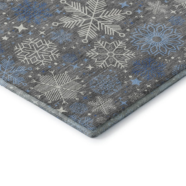 HomeRoots 5' X 8' Stylish Gray Blue Ivory Abstract Geometric Washable Area Rug - Durable, UV Resistant, Non-Slip 702270