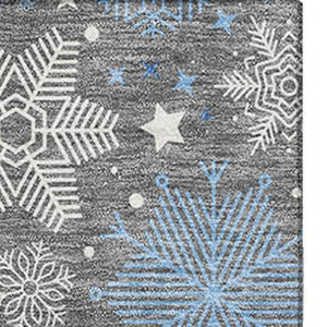 HomeRoots 5' X 8' Stylish Gray Blue Ivory Abstract Geometric Washable Area Rug - Durable, UV Resistant, Non-Slip 702270