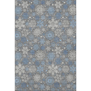 HomeRoots 5' X 8' Stylish Gray Blue Ivory Abstract Geometric Washable Area Rug - Durable, UV Resistant, Non-Slip 702270