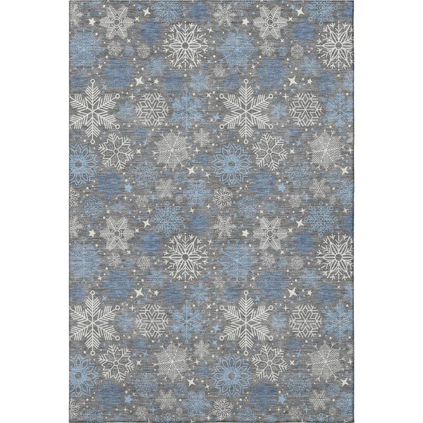 HomeRoots 5' X 8' Stylish Gray Blue Ivory Abstract Geometric Washable Area Rug - Durable, UV Resistant, Non-Slip 702270