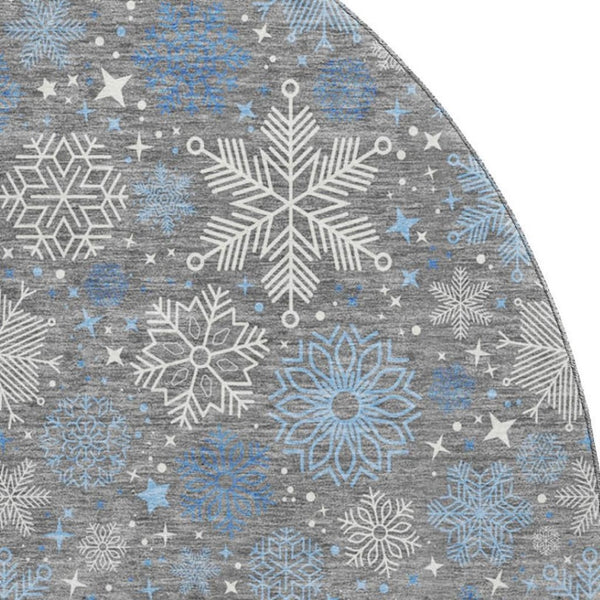 HomeRoots 8' Washable Round Rug – Stylish Gray-Blue Ivory Geometric Design with UV Protection for Modern Homes 702271