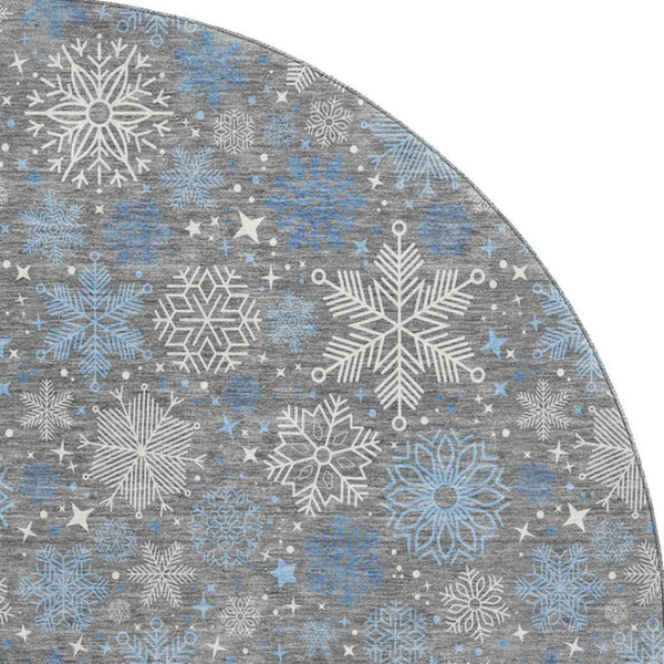 HomeRoots 8' Washable Round Rug – Stylish Gray-Blue Ivory Geometric Design with UV Protection for Modern Homes 702271