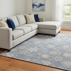 HomeRoots 8' X 10' Washable Gray-Blue & Ivory Abstract Geometric Area Rug with UV Protection for Busy Homes 702272