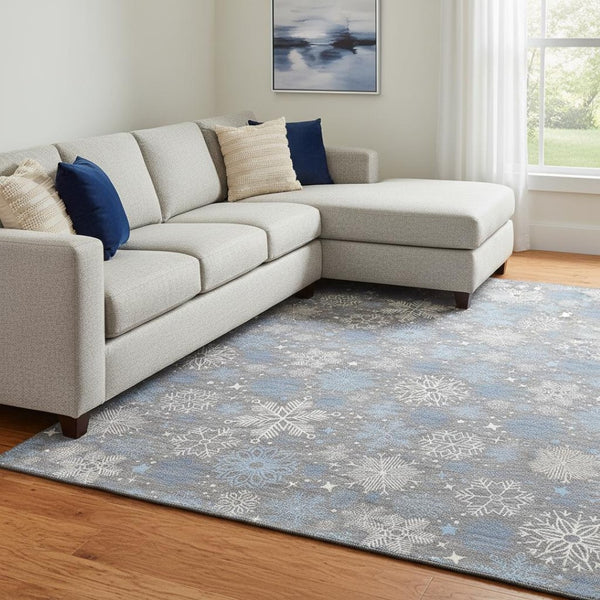 HomeRoots 8' X 10' Washable Gray-Blue & Ivory Abstract Geometric Area Rug with UV Protection for Busy Homes 702272