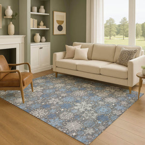 HomeRoots 8' X 10' Washable Gray-Blue & Ivory Abstract Geometric Area Rug with UV Protection for Busy Homes 702272