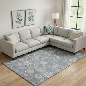 HomeRoots 9' Abstract Geometric Gray Blue & Ivory Washable Area Rug – Durable, Stain-Resistant, UV Protected Design 702273