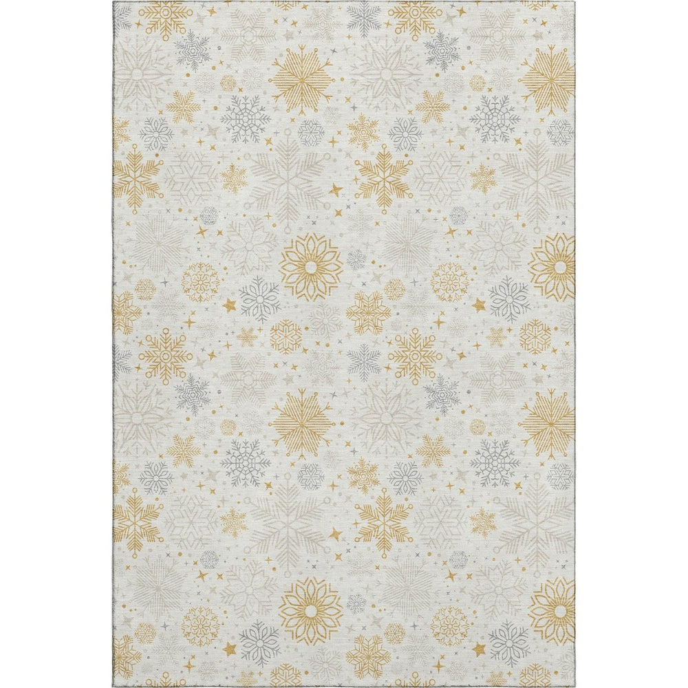 HomeRoots 5' X 8' Ivory Gray Gold Abstract Geometric Washable Area Rug - UV Protected, Stain Resistant Elegance 702276
