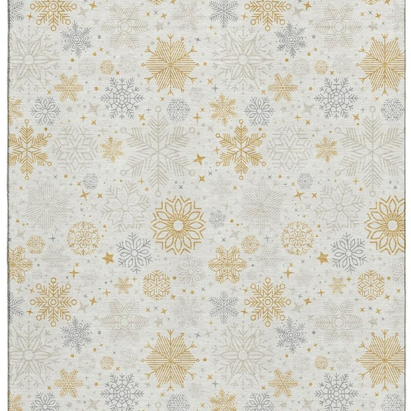 HomeRoots 5' X 8' Ivory Gray Gold Abstract Geometric Washable Area Rug - UV Protected, Stain Resistant Elegance 702276