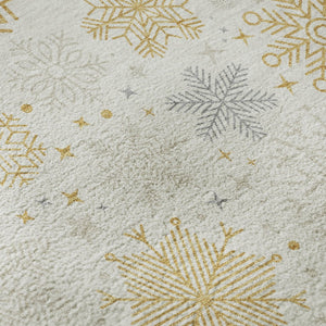 HomeRoots 8' Ivory Gray Gold Abstract Round Rug - Washable, UV Protected, Stain-Resistant for Modern Homes 702277