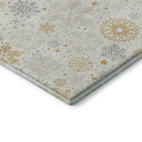 HomeRoots 8' X 10' Washable Ivory Gray Gold Abstract Geometric Area Rug - Stain Resistant & UV Protected! 702278