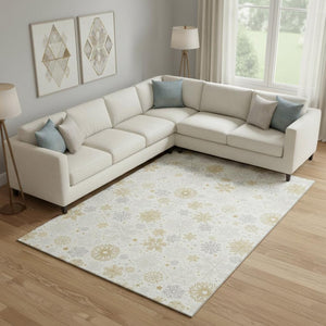 HomeRoots 9' X 12' Ivory Gray & Gold Abstract Geometric Washable Area Rug – Stain Resistant & UV Protected Elegance 702279