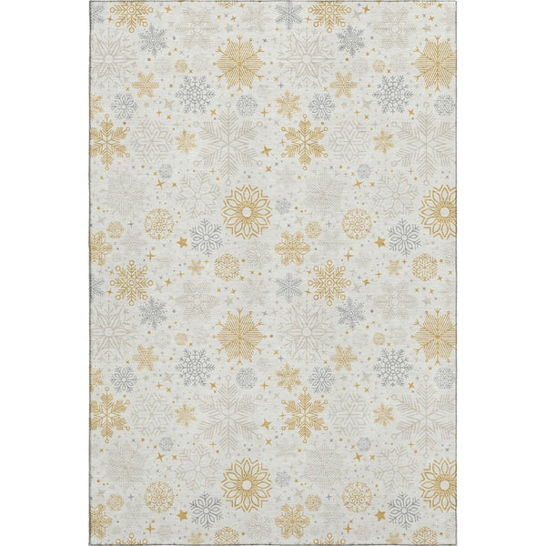 HomeRoots 9' X 12' Ivory Gray & Gold Abstract Geometric Washable Area Rug – Stain Resistant & UV Protected Elegance 702279
