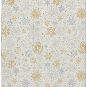 HomeRoots 9' X 12' Ivory Gray & Gold Abstract Geometric Washable Area Rug – Stain Resistant & UV Protected Elegance 702279