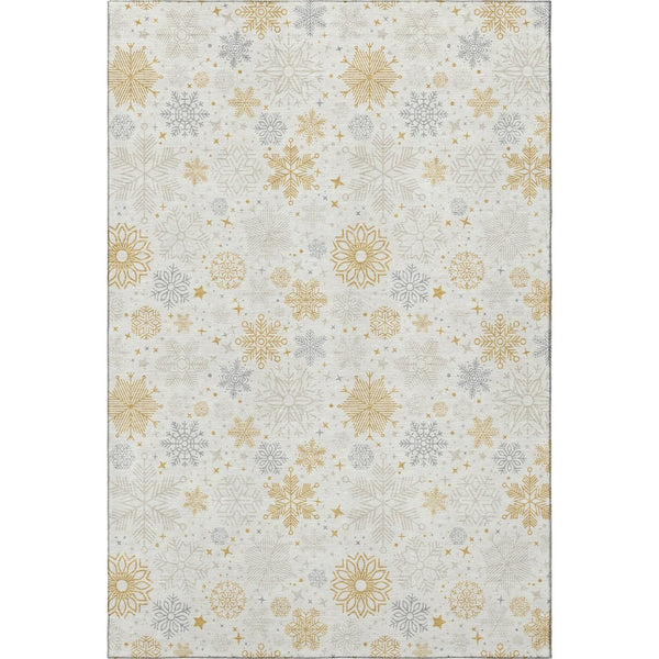 HomeRoots 9' X 12' Ivory Gray & Gold Abstract Geometric Washable Area Rug – Stain Resistant & UV Protected Elegance 702279