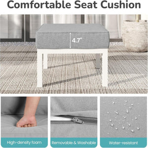 English Elm Set of 2 Powder-coated Aluminum Outdoor Ottomans with Uv-resistant Cushions White B082P454987