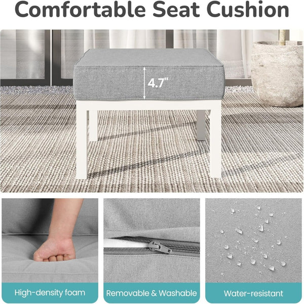 English Elm Set of 2 Powder-coated Aluminum Outdoor Ottomans with Uv-resistant Cushions White B082P454987