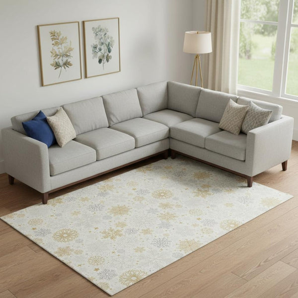 HomeRoots 10' Contemporary Ivory Gray Gold Abstract Geometric Washable Area Rug with UV Protection & Durability 702280