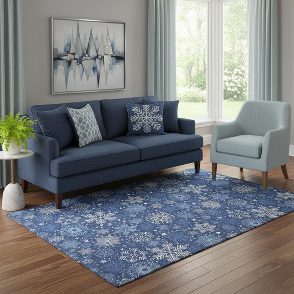 HomeRoots 5' X 8' Navy Blue & Ivory Abstract Geometric Area Rug – Washable, UV Protected, Durable & Stylish! 702282