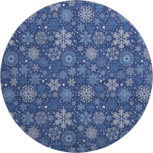 HomeRoots 8' Navy Blue and Ivory Abstract Geometric Washable Round Rug - Durable, UV-Protected for Modern Spaces 702283