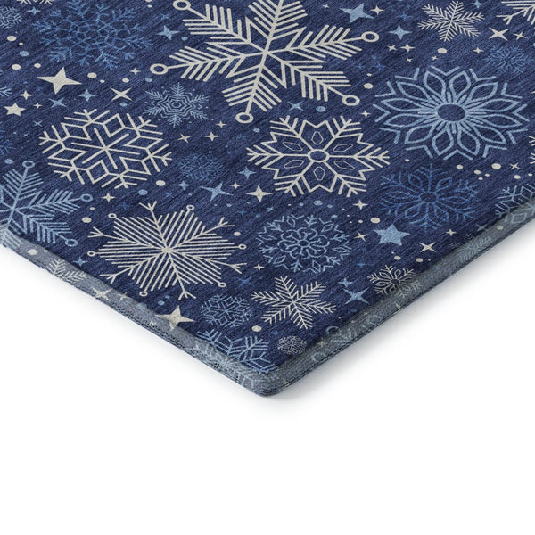 HomeRoots 8' Navy Blue and Ivory Abstract Geometric Washable Round Rug - Durable, UV-Protected for Modern Spaces 702283