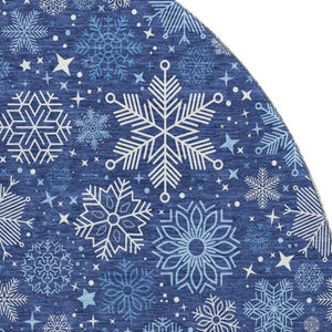 HomeRoots 8' Navy Blue and Ivory Abstract Geometric Washable Round Rug - Durable, UV-Protected for Modern Spaces 702283