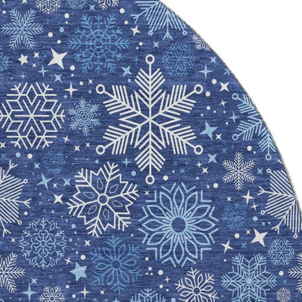 HomeRoots 8' Navy Blue and Ivory Abstract Geometric Washable Round Rug - Durable, UV-Protected for Modern Spaces 702283