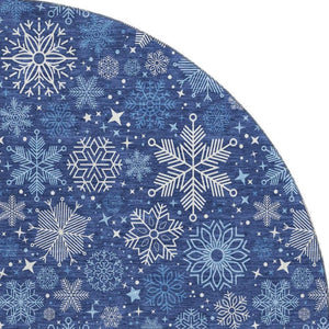 HomeRoots 8' Navy Blue and Ivory Abstract Geometric Washable Round Rug - Durable, UV-Protected for Modern Spaces 702283