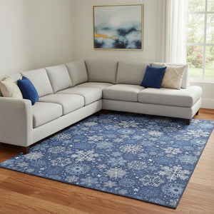 HomeRoots 8' X 10' Navy Blue & Ivory Abstract Geometric Rug – Washable, UV-Protected, Durable for High-Traffic Areas 702284