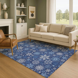 HomeRoots 8' X 10' Navy Blue & Ivory Abstract Geometric Rug – Washable, UV-Protected, Durable for High-Traffic Areas 702284