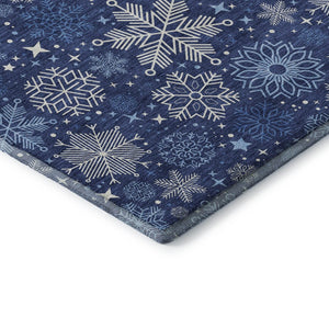 HomeRoots 8' X 10' Navy Blue & Ivory Abstract Geometric Rug – Washable, UV-Protected, Durable for High-Traffic Areas 702284
