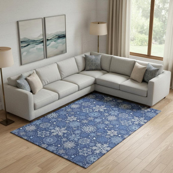 HomeRoots 9' X 12' Navy Blue and Ivory Abstract Geometric Washable Area Rug with UV Protection for Homes 702285