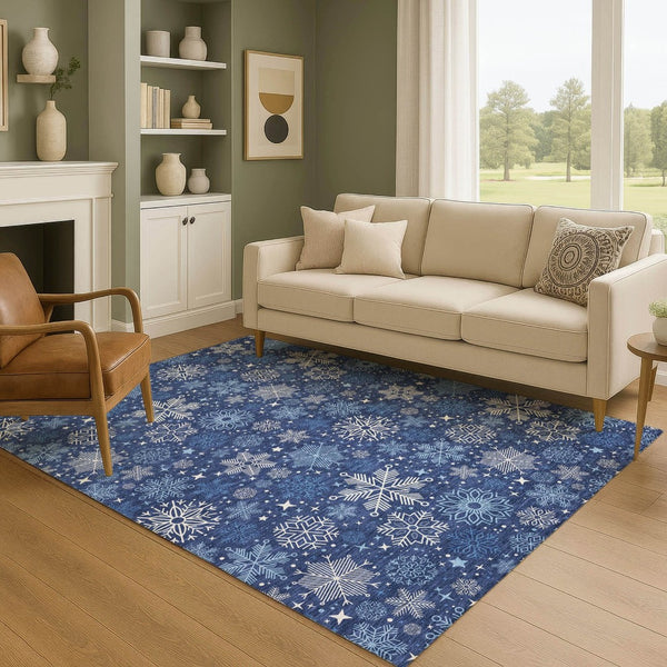 HomeRoots 10' X 14' Navy Blue & Ivory Abstract Geometric Area Rug - Washable, UV Protected, Durable & Stylish! 702286