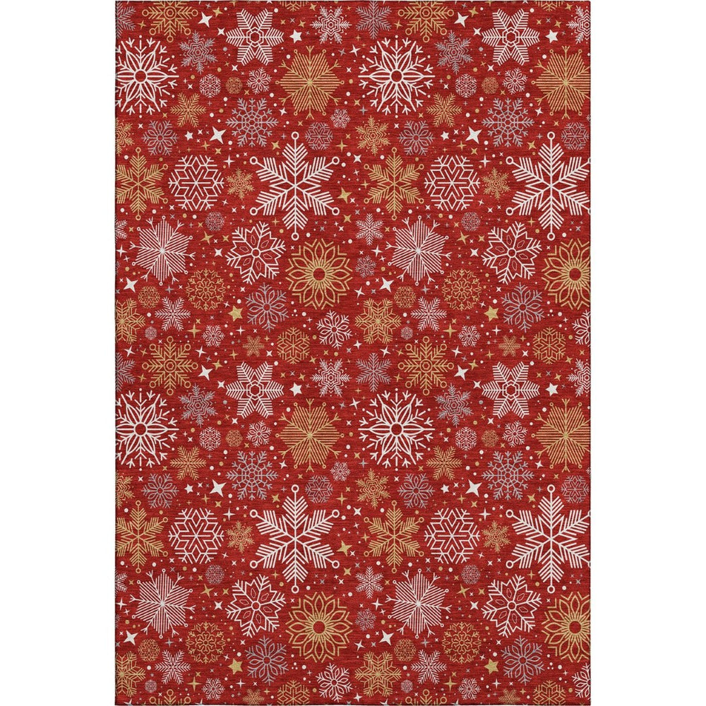 HomeRoots 5' X 8' Abstract Geometric Area Rug in Red, Gold & Ivory – Washable, UV-Protected & Durable Design 702288