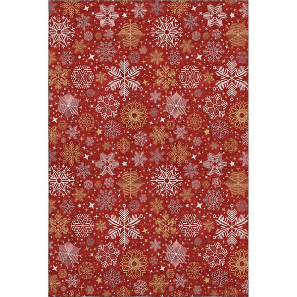 HomeRoots 5' X 8' Abstract Geometric Area Rug in Red, Gold & Ivory – Washable, UV-Protected & Durable Design 702288