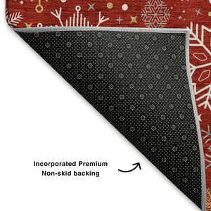 HomeRoots 5' X 8' Abstract Geometric Area Rug in Red, Gold & Ivory – Washable, UV-Protected & Durable Design 702288