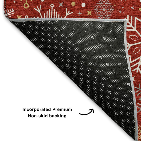 HomeRoots 5' X 8' Abstract Geometric Area Rug in Red, Gold & Ivory – Washable, UV-Protected & Durable Design 702288