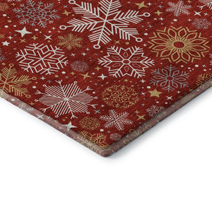HomeRoots 5' X 8' Abstract Geometric Area Rug in Red, Gold & Ivory – Washable, UV-Protected & Durable Design 702288