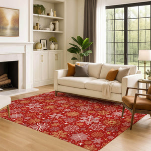 HomeRoots 5' X 8' Abstract Geometric Area Rug in Red, Gold & Ivory – Washable, UV-Protected & Durable Design 702288