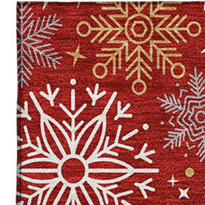 HomeRoots 5' X 8' Abstract Geometric Area Rug in Red, Gold & Ivory – Washable, UV-Protected & Durable Design 702288