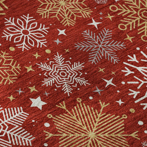 HomeRoots 8' Washable Round Rug in Red, Gold & Ivory - Durable, Stain Resistant, UV Protected for Modern Spaces 702289