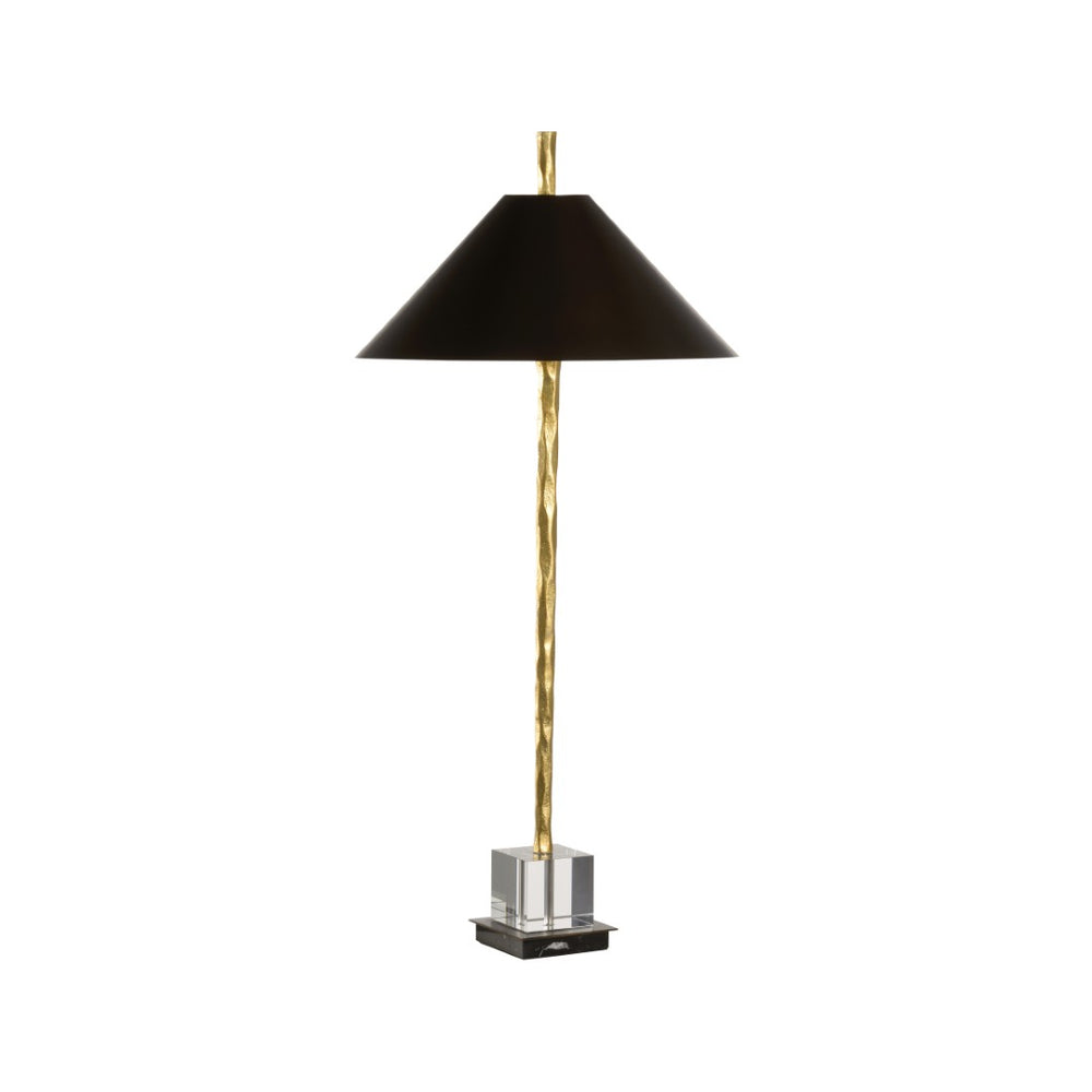 Chelsea House Davis Hand-Hammered Table Lamp With Crystal Base, Gold-Bronze Finish & Black Shade, 40.5" H 70229