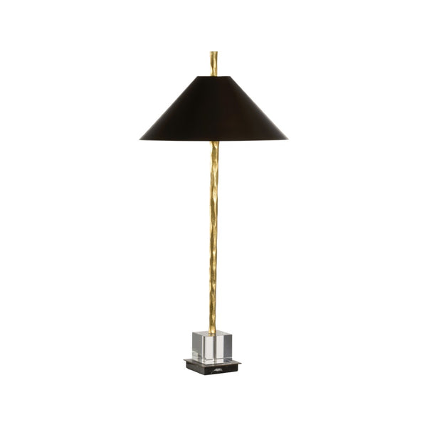 Chelsea House Davis Hand-Hammered Table Lamp With Crystal Base, Gold-Bronze Finish & Black Shade, 40.5" H 70229
