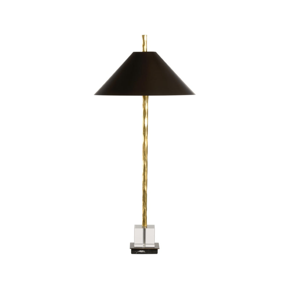 Chelsea House Davis Hand-Hammered Table Lamp With Crystal Base, Gold-Bronze Finish & Black Shade, 40.5" H 70229