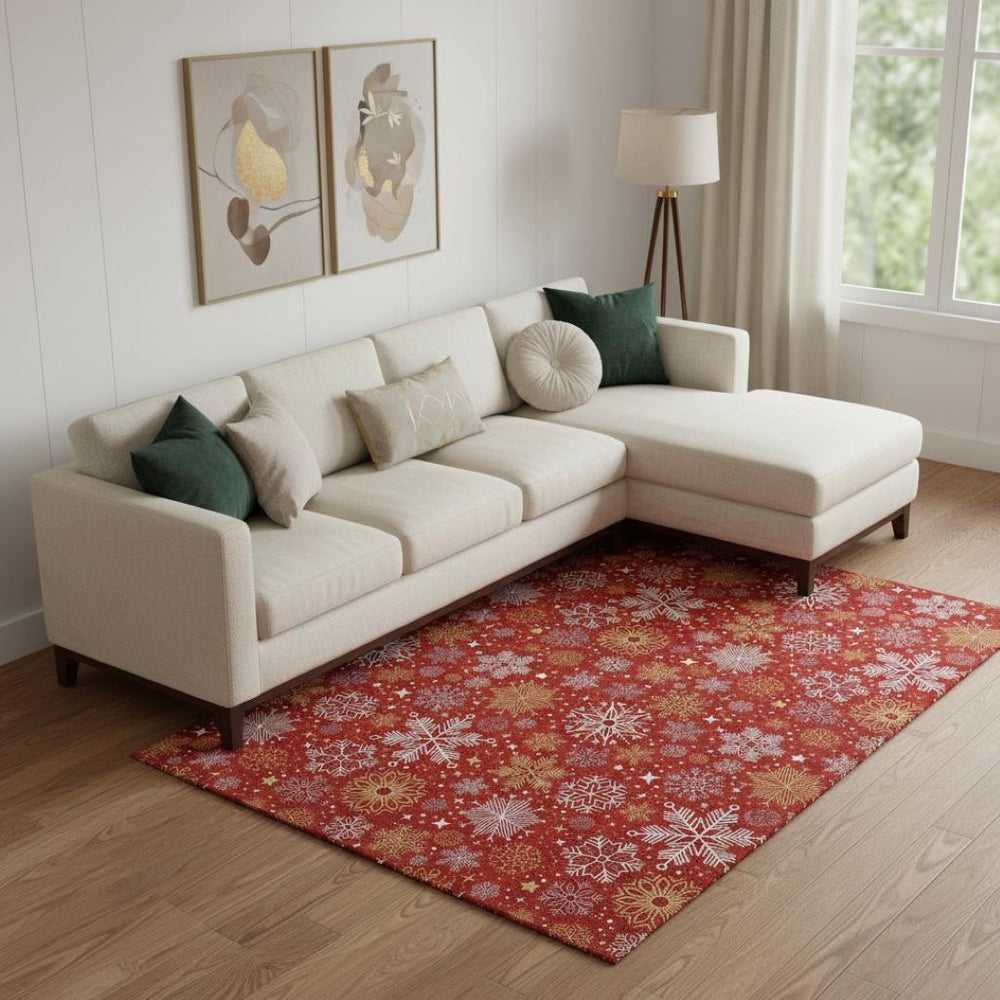 HomeRoots 9' X 12' Abstract Geometric Area Rug in Red, Gold & Ivory – Washable, UV Protected & Durable Design! 702291