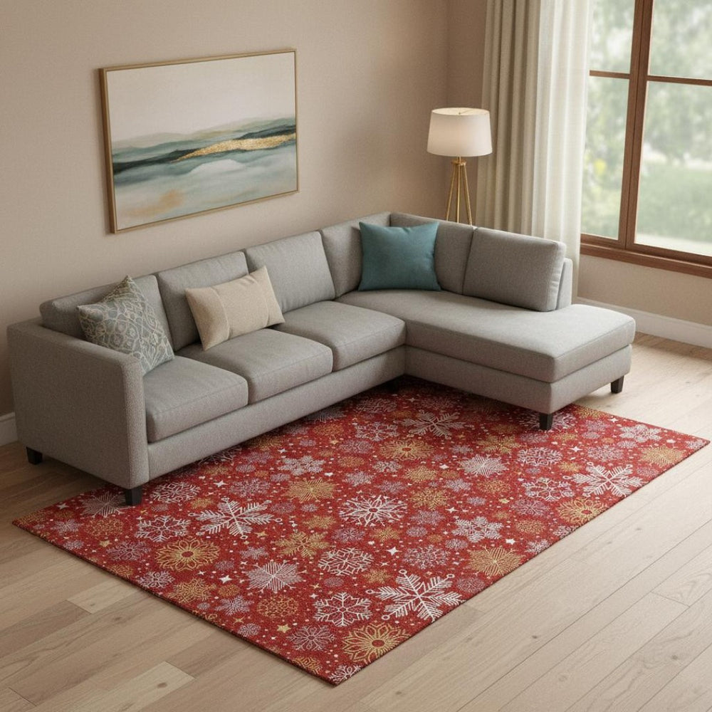 HomeRoots 10' X 14' Red Gold & Ivory Abstract Geometric Area Rug - Washable, UV Protected & Stain Resistant 702292
