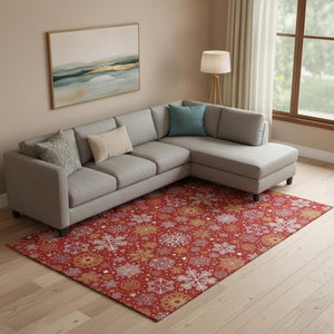 HomeRoots 10' X 14' Red Gold & Ivory Abstract Geometric Area Rug - Washable, UV Protected & Stain Resistant 702292