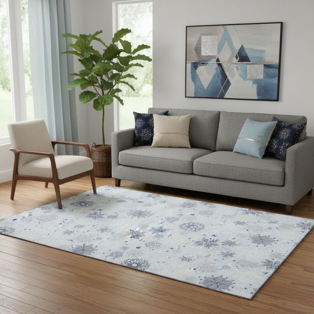 HomeRoots 5' X 8' Sky Blue & Ivory Geometric Area Rug - Washable, UV Protected, Durable & Stylish for Any Room 702294