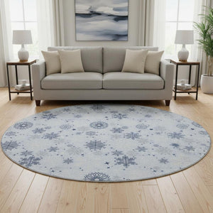 HomeRoots 8' Sky Blue and Ivory Abstract Round Rug - Durable, Washable, UV-Protected for Stylish Spaces 702295