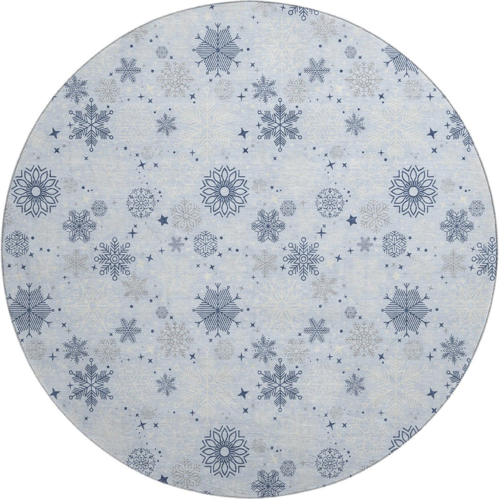 HomeRoots 8' Sky Blue and Ivory Abstract Round Rug - Durable, Washable, UV-Protected for Stylish Spaces 702295