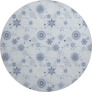 HomeRoots 8' Sky Blue and Ivory Abstract Round Rug - Durable, Washable, UV-Protected for Stylish Spaces 702295